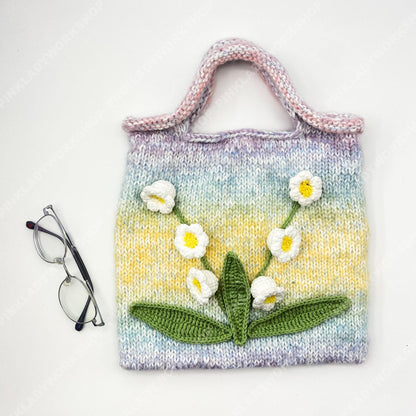 Lily of the Valley Knit Tote Bag | Pastel Rainbow Crochet Purse