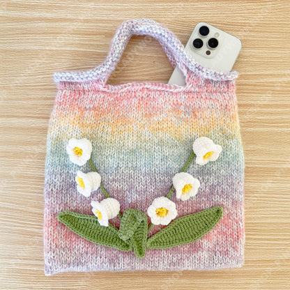 Lily of the Valley Knit Tote Bag | Pastel Rainbow Crochet Purse
