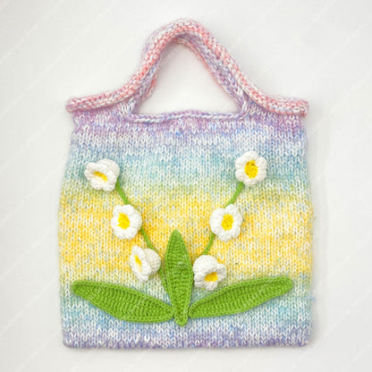 Lily of the Valley Knit Tote Bag | Pastel Rainbow Crochet Purse