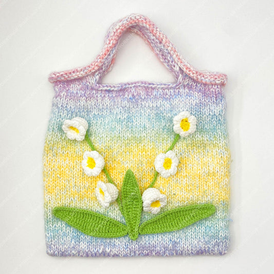 Lily of the Valley Knit Tote Bag | Pastel Rainbow Crochet Purse