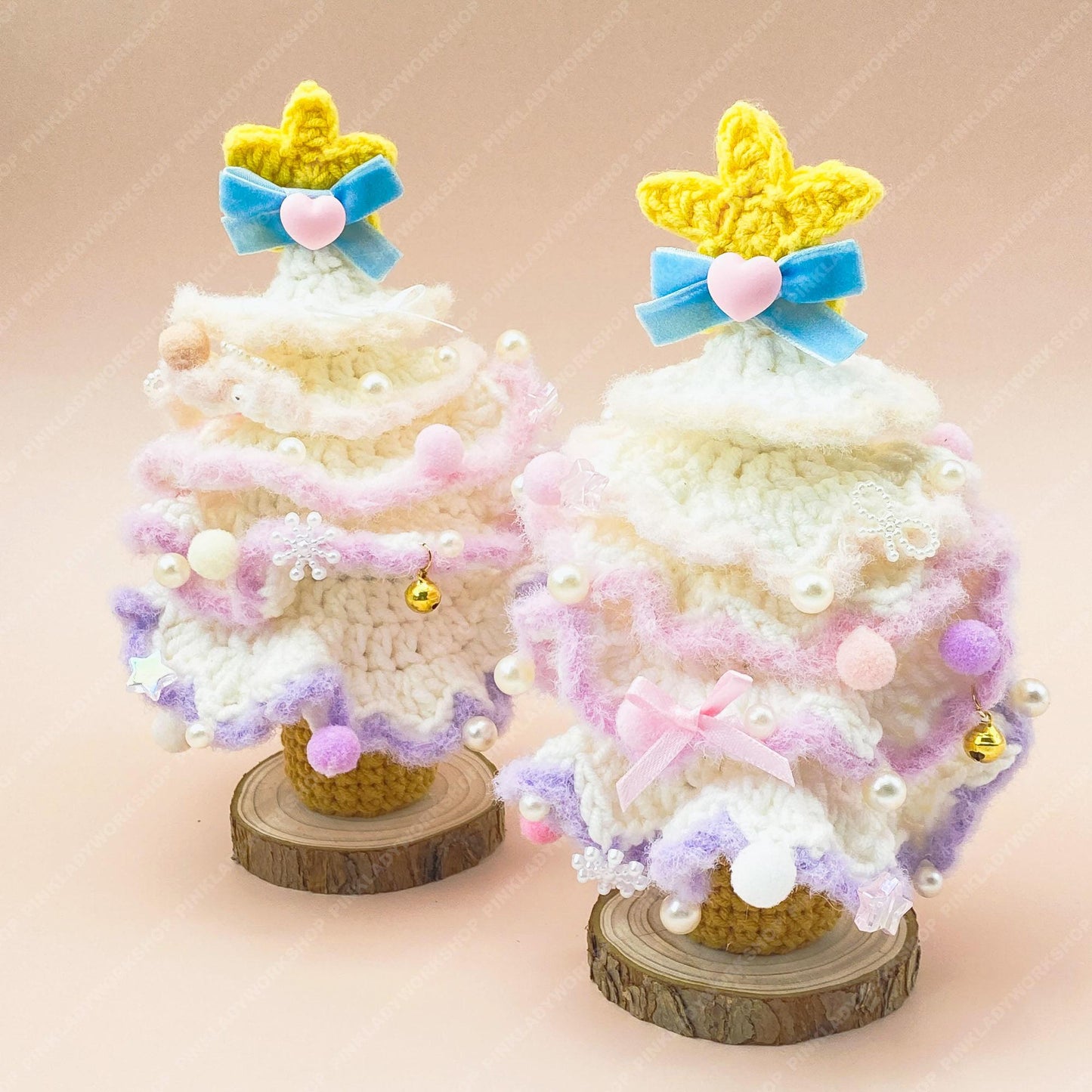 Pastel Crochet Christmas Tree Decor | Handmade Mini Xmas Tree with Star & Pearls