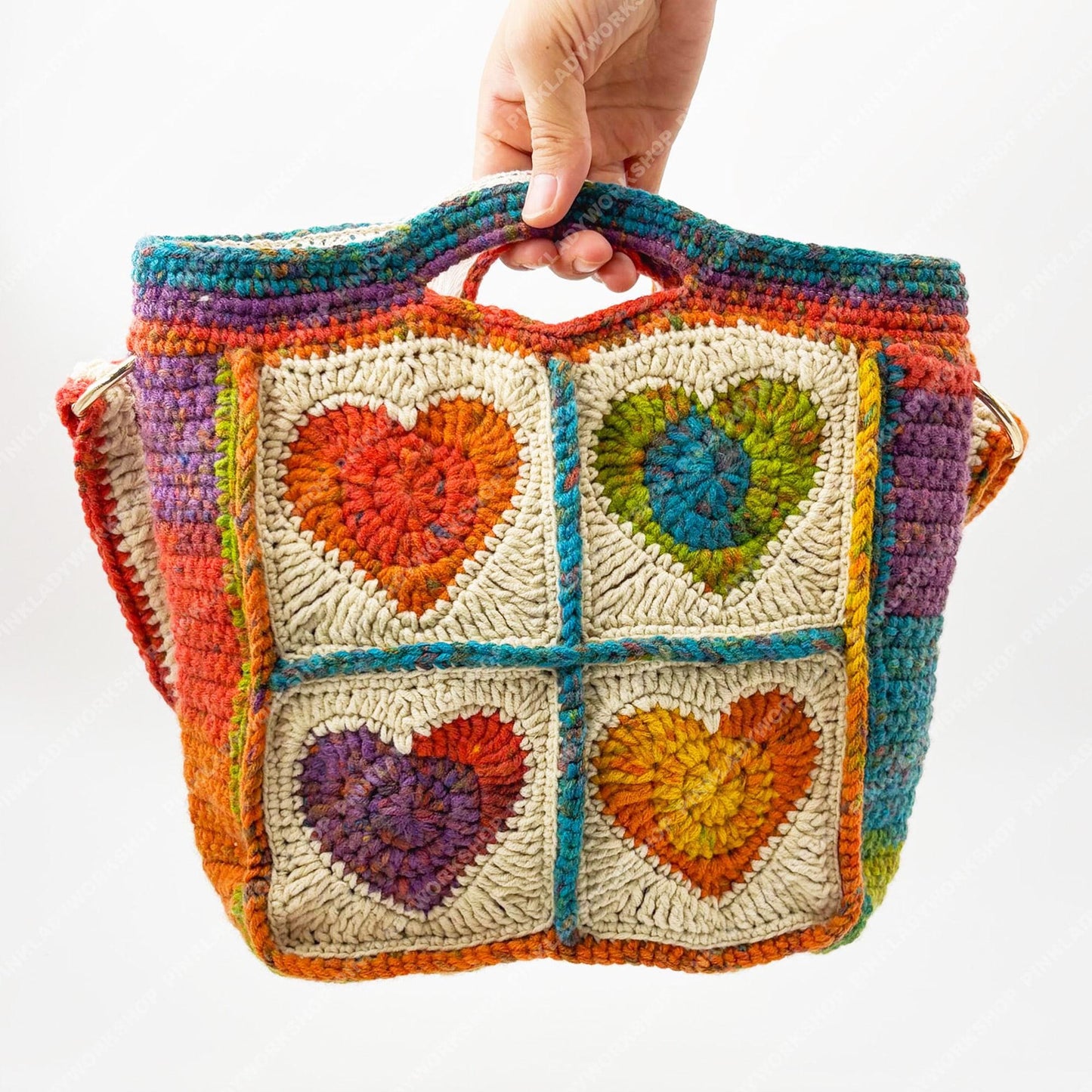 Pre-order Handmade Crochet Granny Square Bag: Colorful Heart Purse