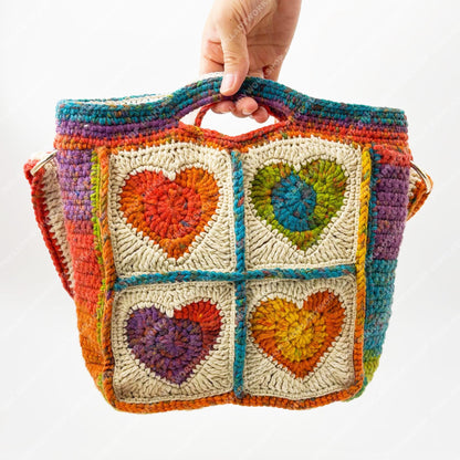 Pre-order Handmade Crochet Granny Square Bag: Colorful Heart Purse