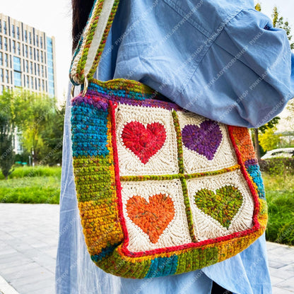 Pre-order Handmade Crochet Granny Square Bag: Colorful Heart Purse