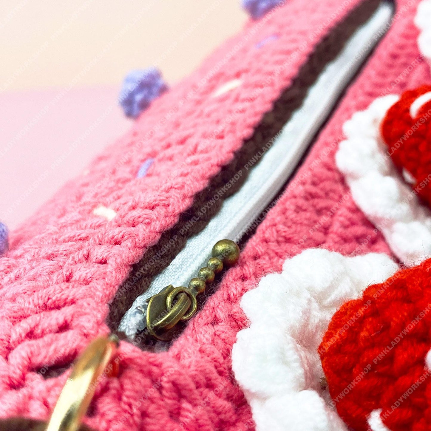 Crochet Strawberry Cake Purse | Handmade Kawaii Crossbody Bag