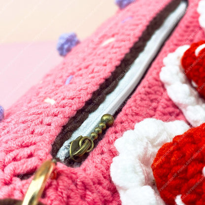 Crochet Strawberry Cake Purse | Handmade Kawaii Crossbody Bag