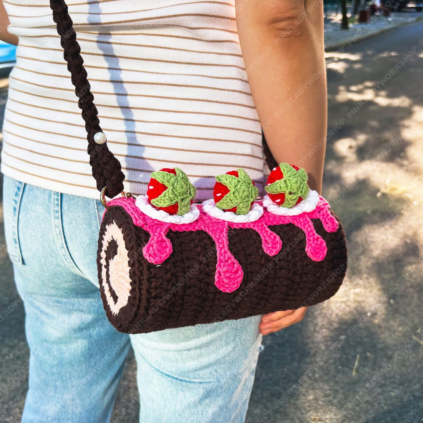 Crochet Strawberry Cake Purse | Handmade Kawaii Crossbody Bag