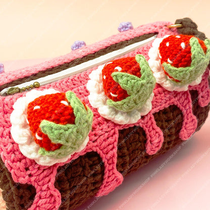 Crochet Strawberry Cake Purse | Handmade Kawaii Crossbody Bag