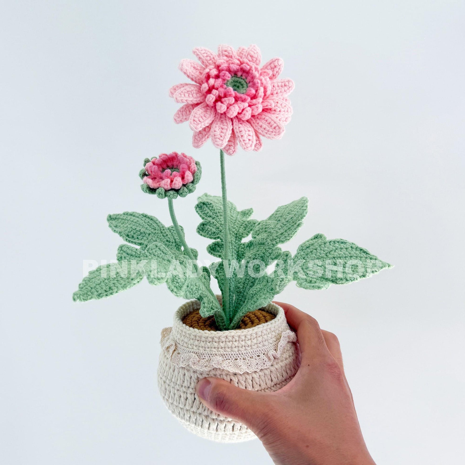 Handmade Crochet Daisy Pot: Gerbera Flower Arrangement