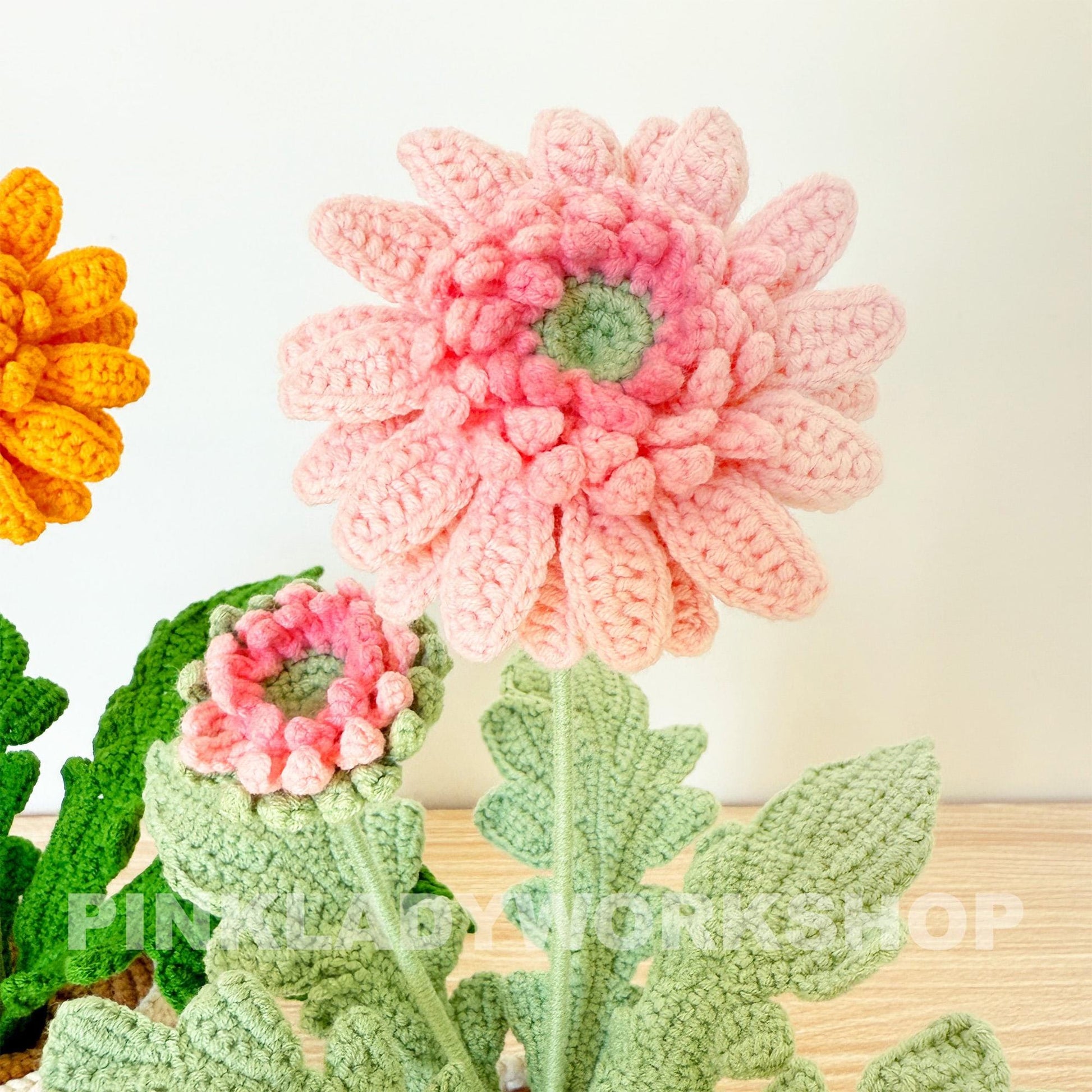Handmade Crochet Daisy Pot: Gerbera Flower Arrangement