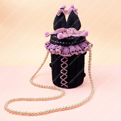 Pre-order Kawaii Anime Bunny Bag | Japanese Anime Crochet Bottle Purse | Gothic Lolita Crossbody | Purple Black Pearl Strap Handmade Gift