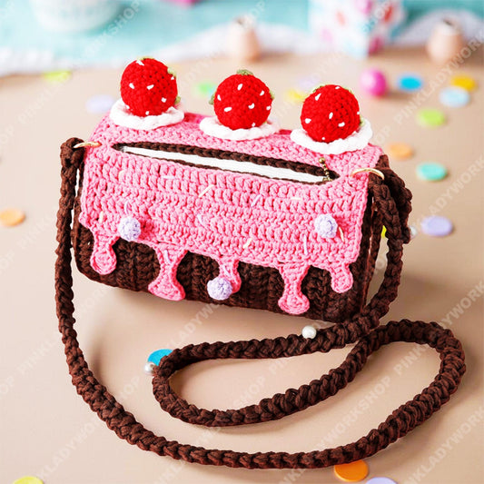 Crochet Strawberry Cake Purse | Handmade Kawaii Crossbody Bag