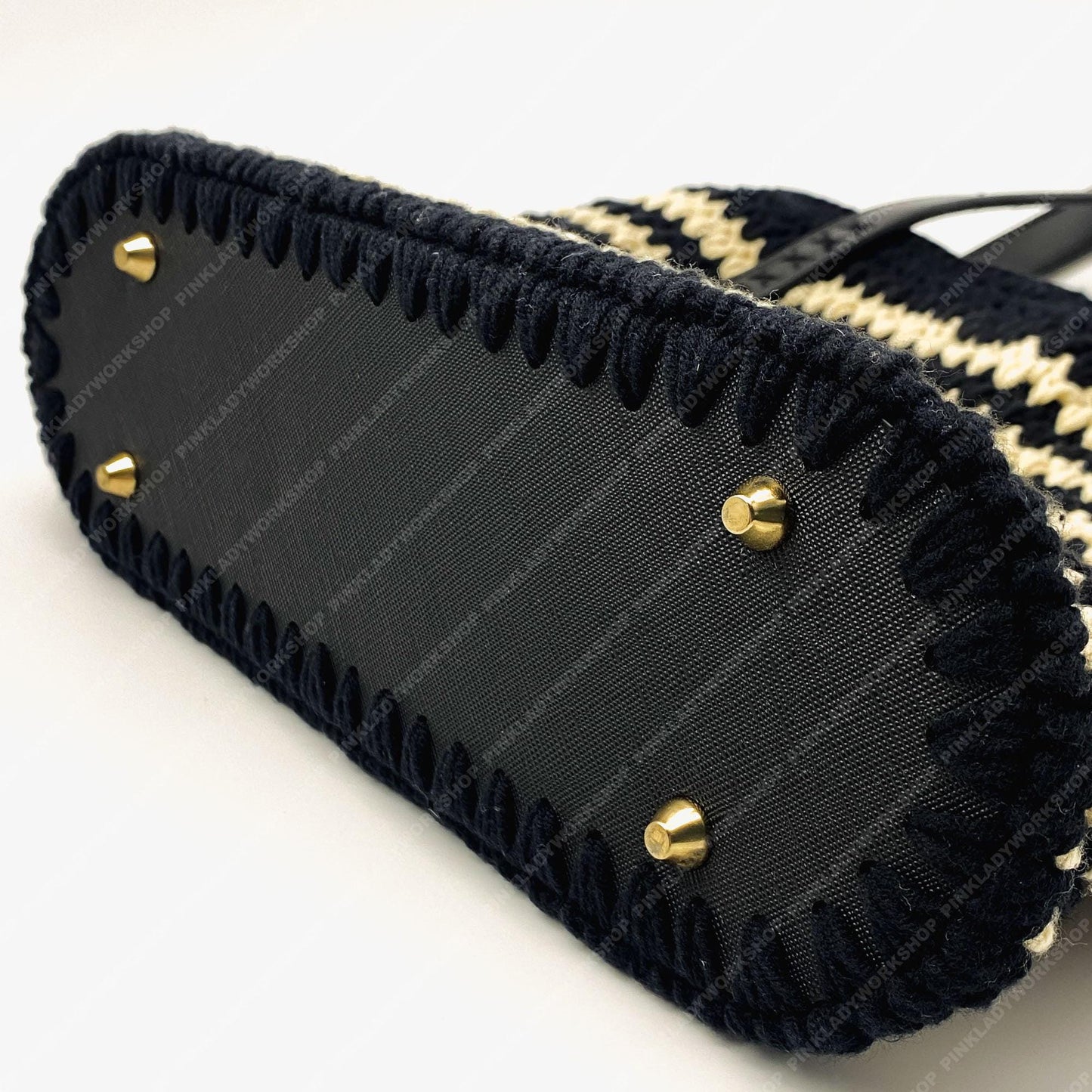 Crochet Striped Tote Bag | Handmade Black & Cream Shoulder Bag