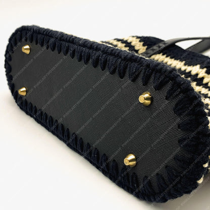 Crochet Striped Tote Bag | Handmade Black & Cream Shoulder Bag