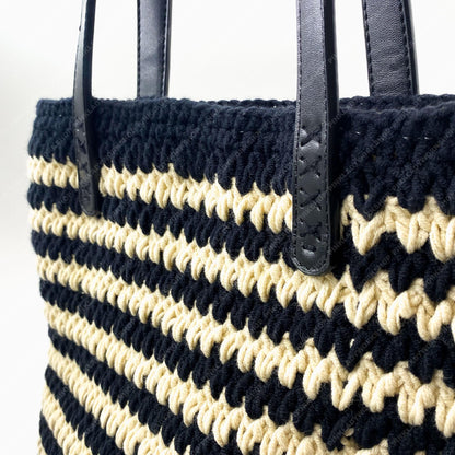 Crochet Striped Tote Bag | Handmade Black & Cream Shoulder Bag