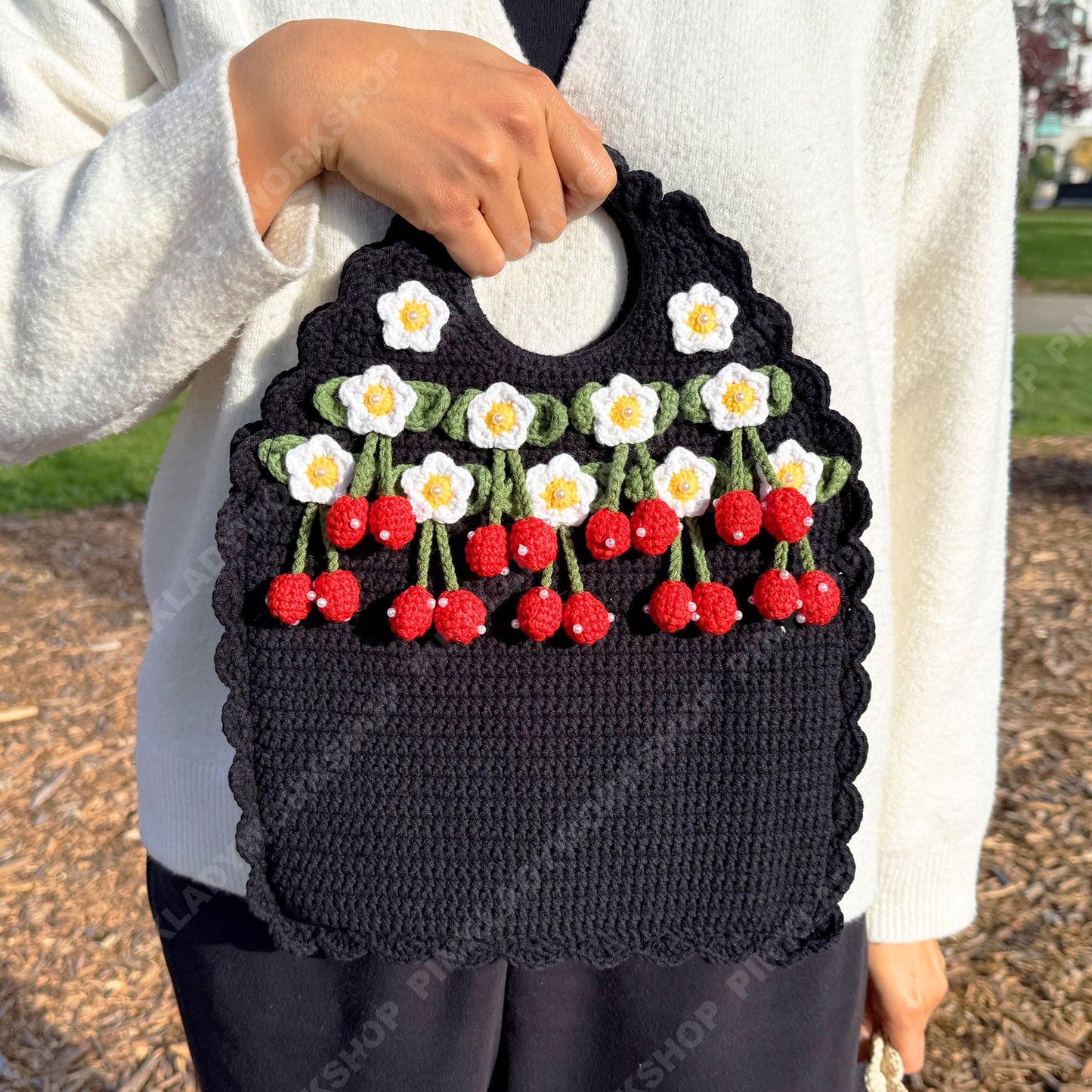Crochet Strawberry Tote Bag | Handmade Purse | Cute Floral Bag with 3D Strawberry