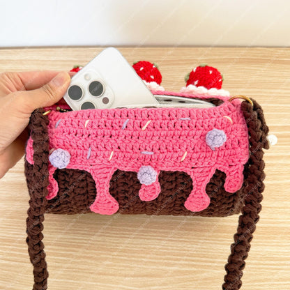 Crochet Strawberry Cake Purse | Handmade Kawaii Crossbody Bag