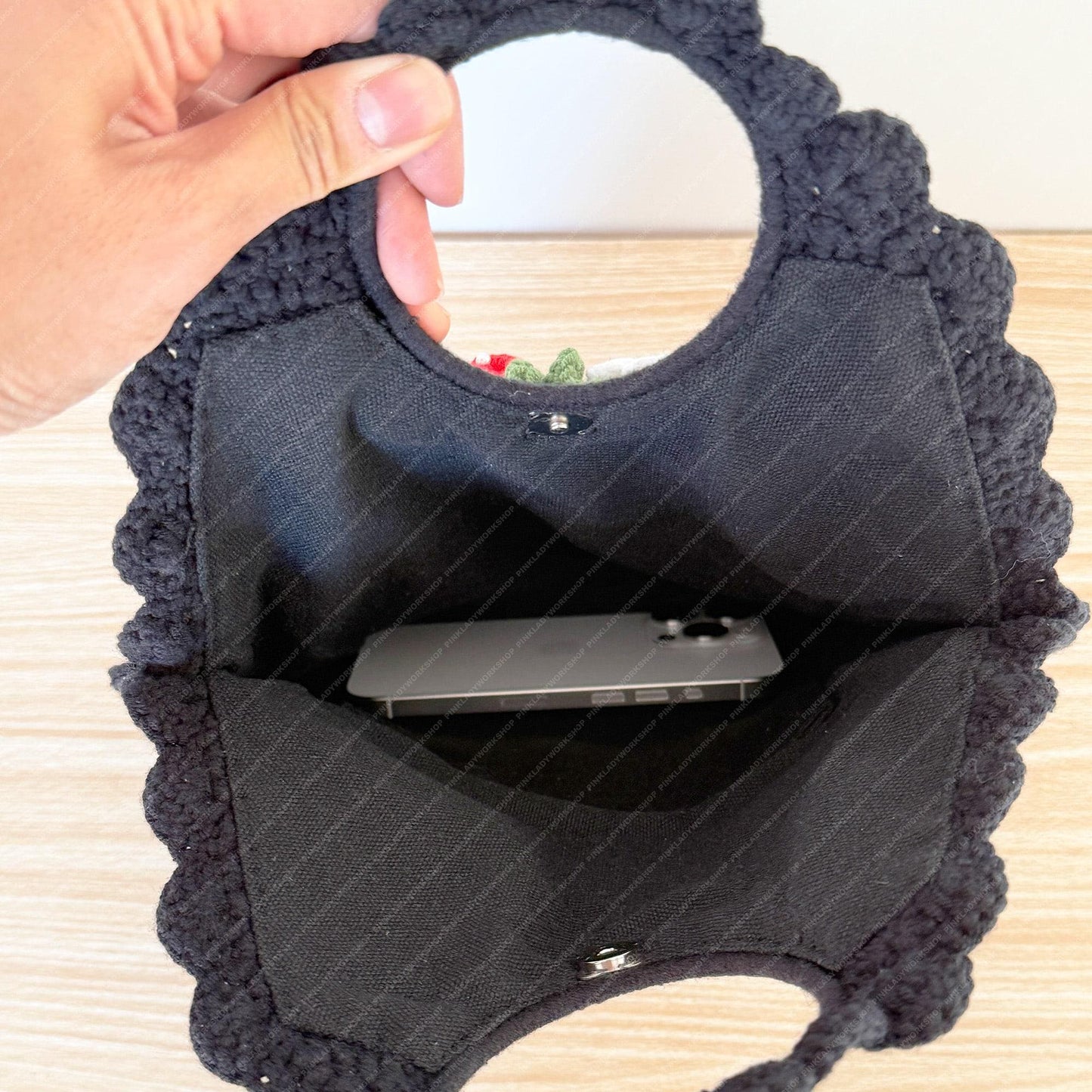 Crochet Strawberry Tote Bag | Handmade Purse | Cute Floral Bag with 3D Strawberry