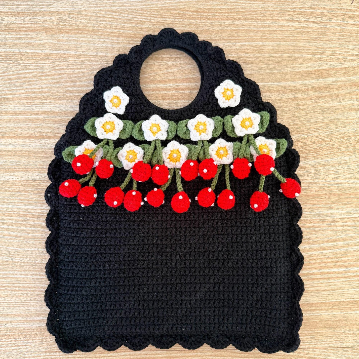 Crochet Strawberry Tote Bag | Handmade Purse | Cute Floral Bag with 3D Strawberry