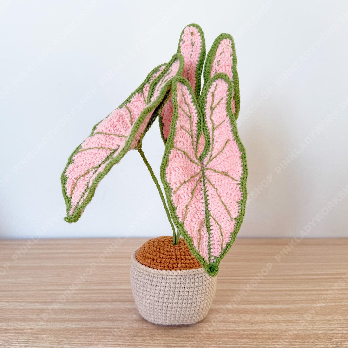 Handmade Crochet Pink Caladium Plant | Faux Potted Houseplant