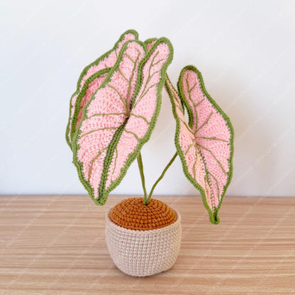 Pre-order Handmade Crochet Pink Caladium Plant | Faux Potted Houseplant