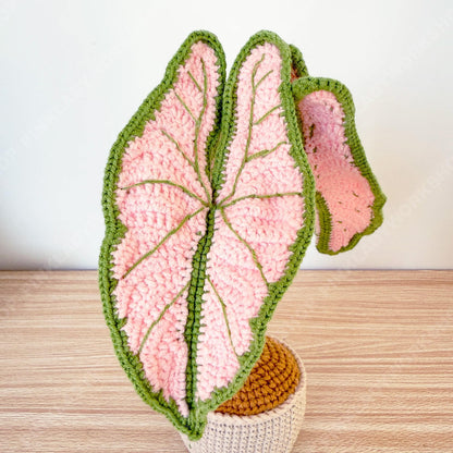 Pre-order Handmade Crochet Pink Caladium Plant | Faux Potted Houseplant