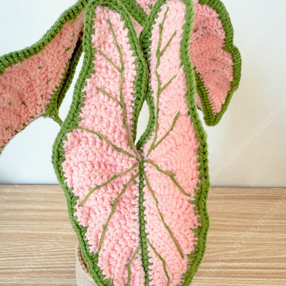 Pre-order Handmade Crochet Pink Caladium Plant | Faux Potted Houseplant