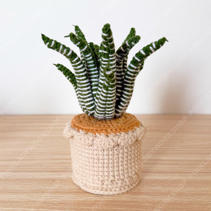 Crochet DETAILED Haworthia Zebra Snake Plant | Handmade Potted Plant Decor | Faux Plant for Desk Shelf | Housewarming Gift