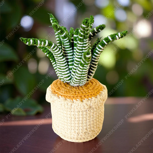 Crochet DETAILED Haworthia Zebra Snake Plant | Handmade Potted Plant Decor | Faux Plant for Desk Shelf | Housewarming Gift