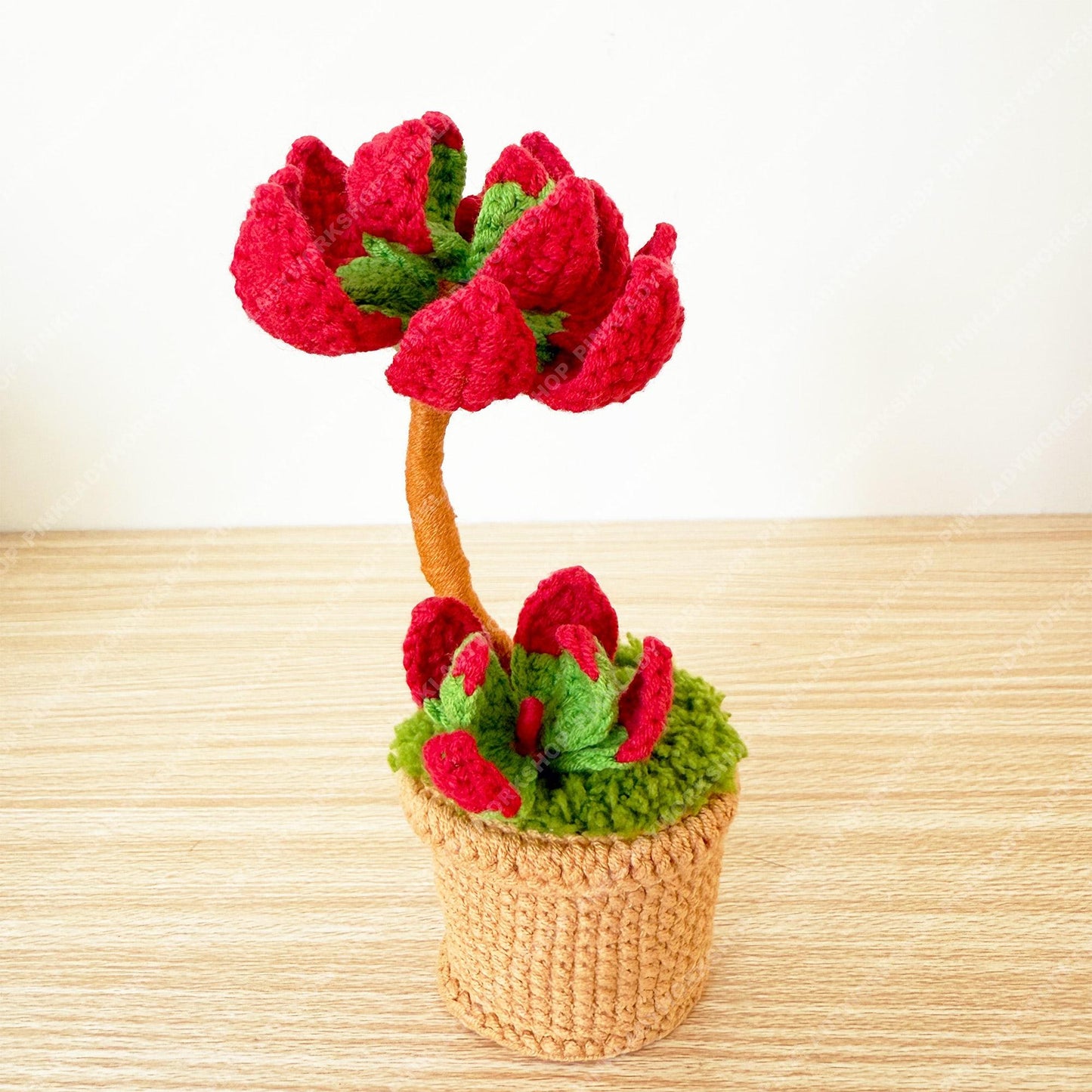 Crochet Campfire Succulent | Handmade Red Crassula Plant | Amigurumi Succulent Pot | Cute Desk Plant Gift