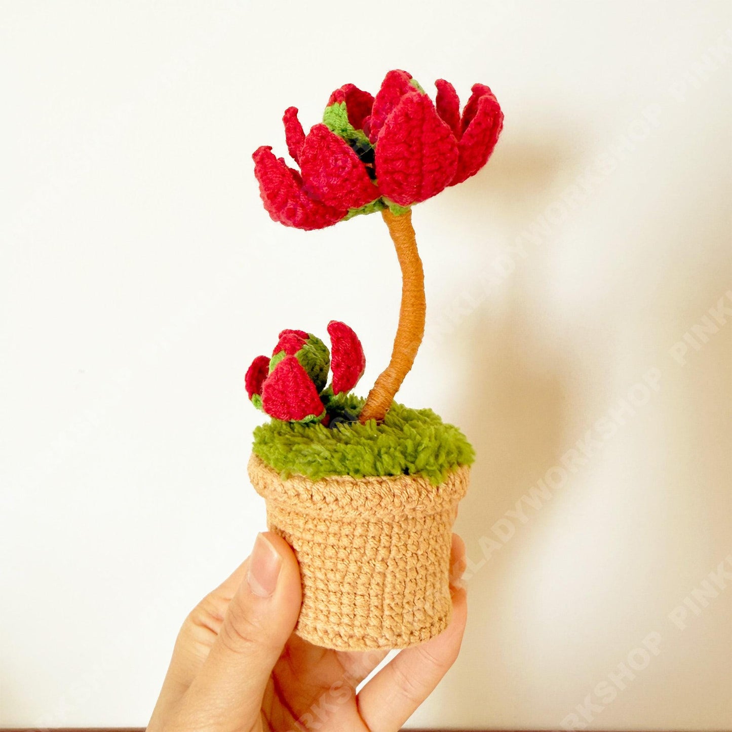 Crochet Campfire Succulent | Handmade Red Crassula Plant | Amigurumi Succulent Pot | Cute Desk Plant Gift