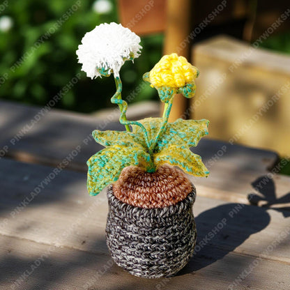Crochet Mixed Yarn Dandelion Flower | Handmade Wish Flower Pot | Amigurumi Dandelion Decor | Cute Desk Gift