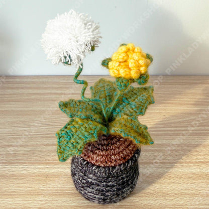 Crochet Mixed Yarn Dandelion Flower | Handmade Wish Flower Pot | Amigurumi Dandelion Decor | Cute Desk Gift