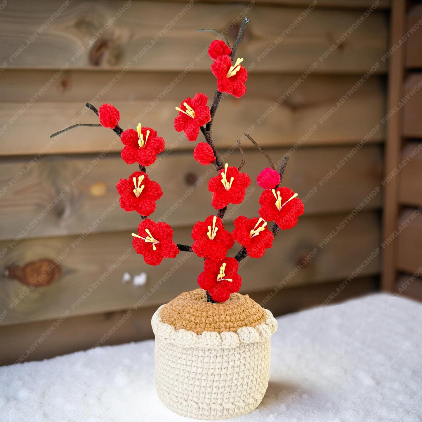 Crochet Plum Blossom Arrangement • Lunar New Year Decor