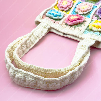 Pre-order Crochet Flower Tote Bag | Granny Square Boho Purse | Handmade Colorful Floral Bag | Retro Crochet Shoulder Bag