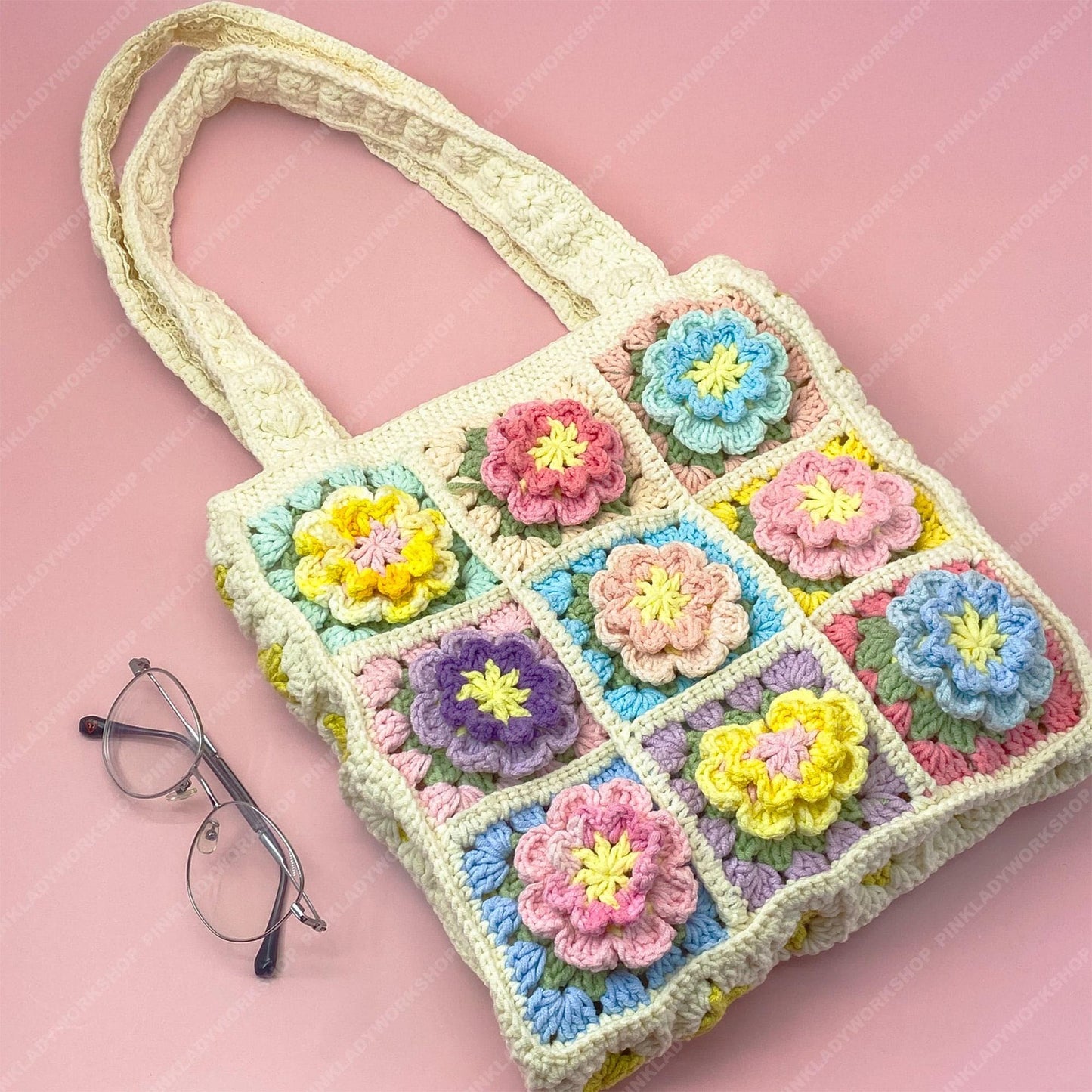 Pre-order Crochet Flower Tote Bag | Granny Square Boho Purse | Handmade Colorful Floral Bag | Retro Crochet Shoulder Bag