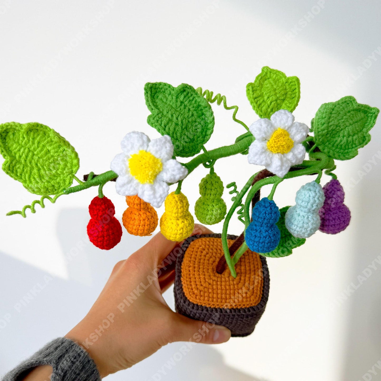 Crochet Rainbow Gourd Vine | Handmade Colorful Calabash Plant | Amigurumi Plant Decor | Cute Desk Gift