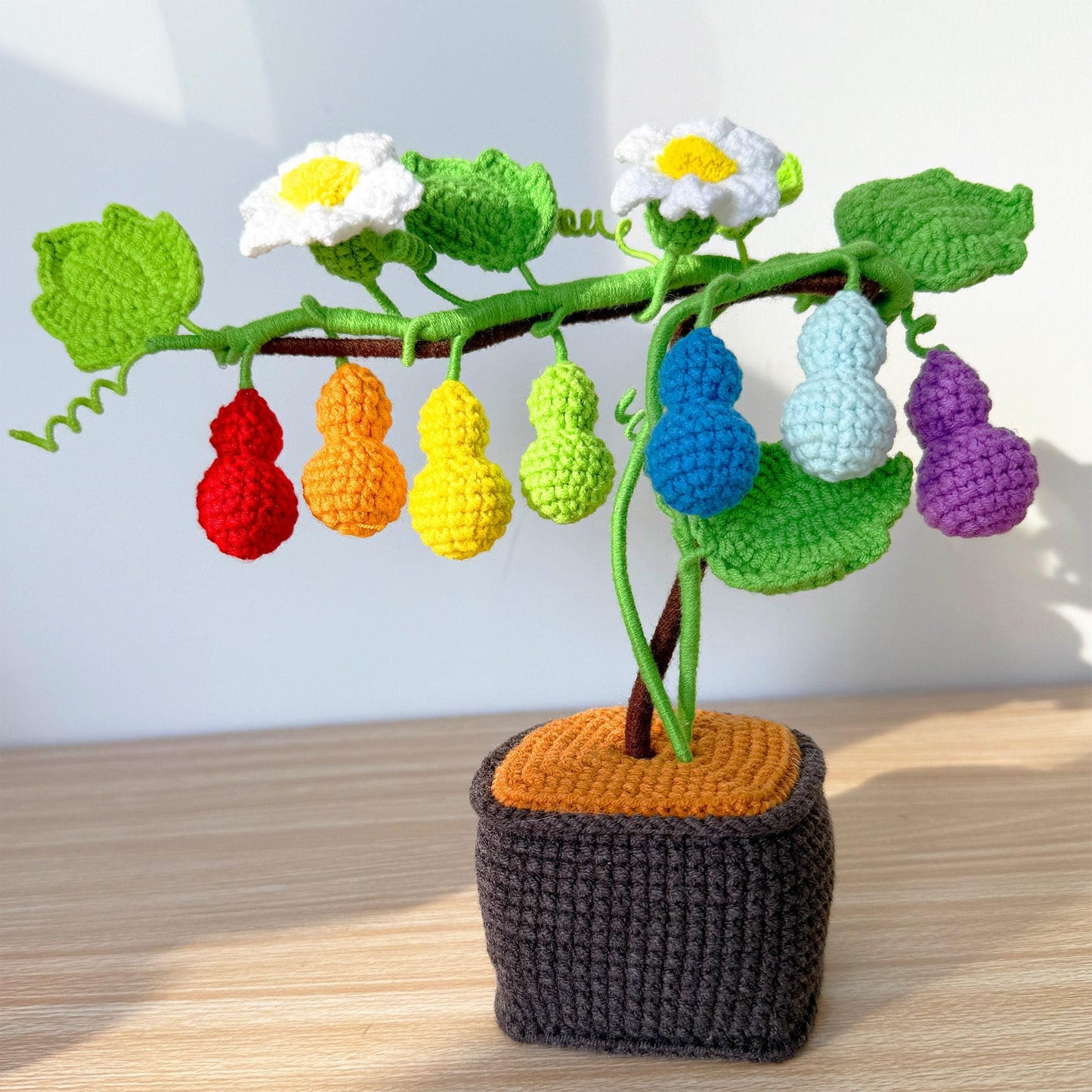 Crochet Rainbow Gourd Vine | Handmade Colorful Calabash Plant | Amigurumi Plant Decor | Cute Desk Gift