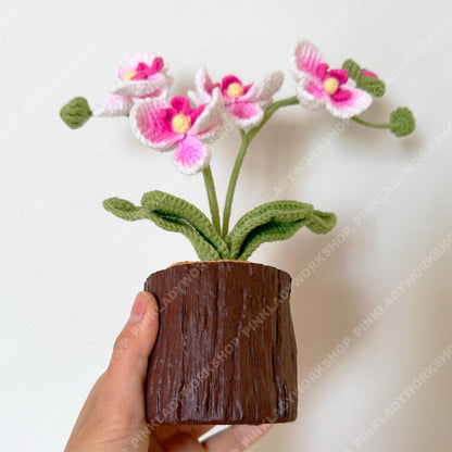 Pre-order Crochet Orchid Plant | Handmade Pink Orchid Flower with Plastic Pot | Amigurumi Potted Orchid Decor | Gift for Mom
