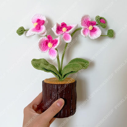 Crochet Orchid Plant | Handmade Pink Orchid Flower with Plastic Pot | Amigurumi Potted Orchid Decor | Gift for Mom