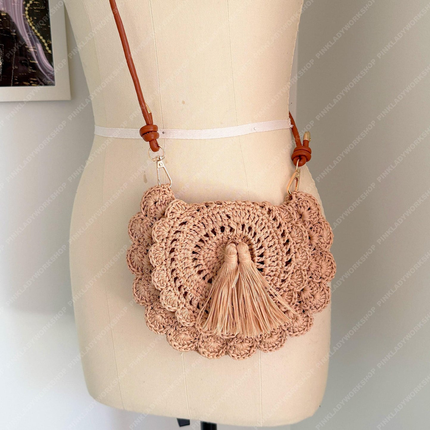 Crochet Tassel Bag | Handmade Boho Crossbody | Woven Straw Style Purse | Summer Beach Shoulder Bag