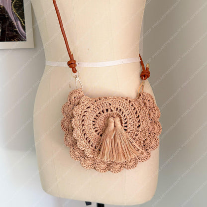Crochet Tassel Bag | Handmade Boho Crossbody | Woven Straw Style Purse | Summer Beach Shoulder Bag