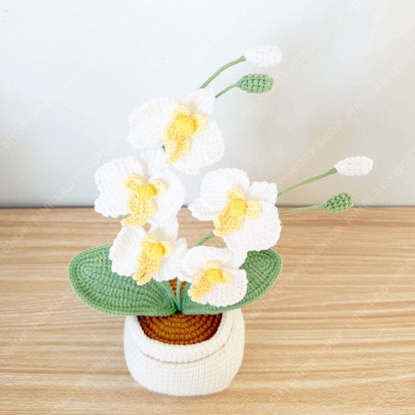 Handmade Crochet Orchid Plant | White Yarn Flower Arrangement