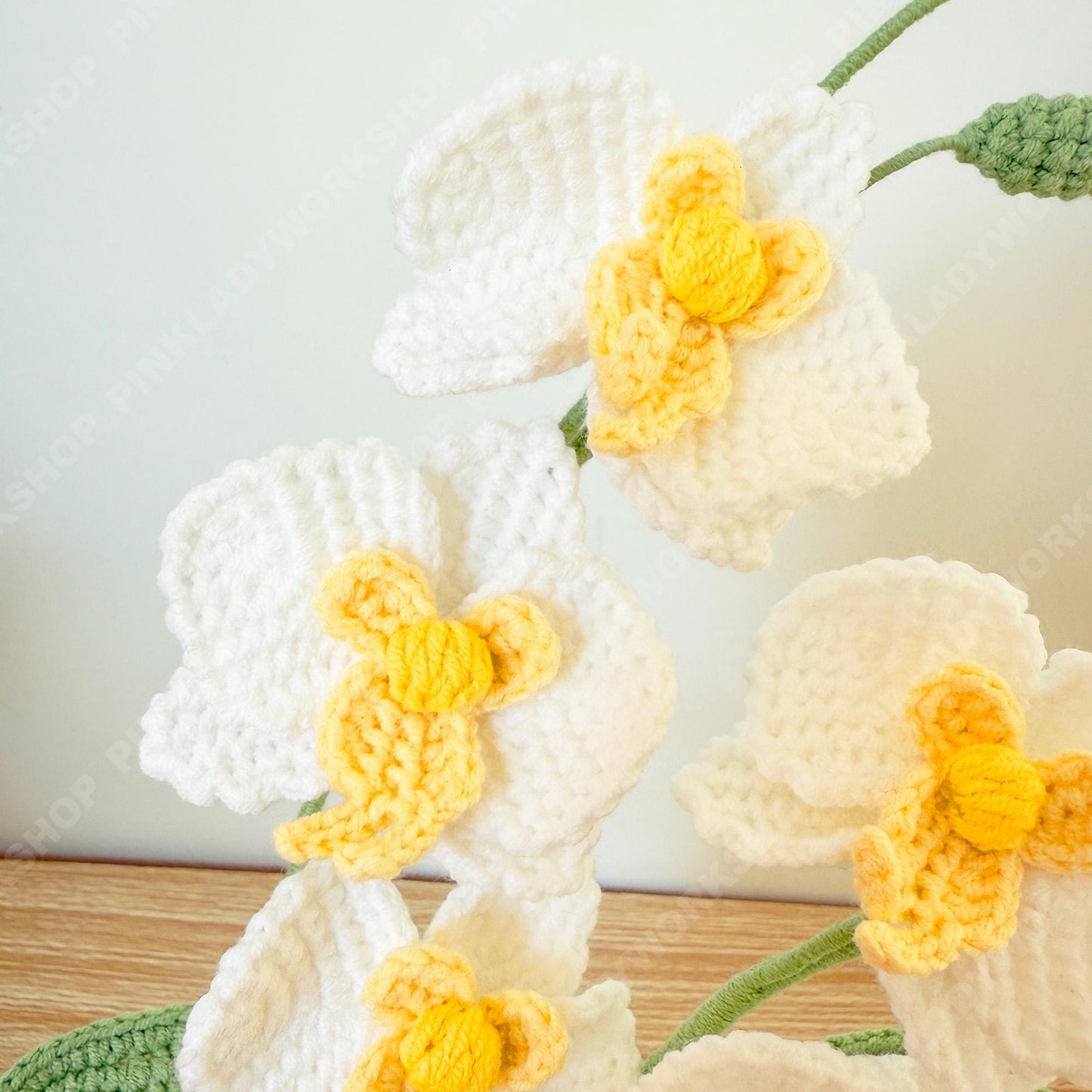 Handmade Crochet Orchid Plant | White Yarn Flower Arrangement