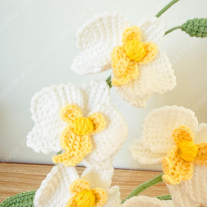 Handmade Crochet Orchid Plant | White Yarn Flower Arrangement