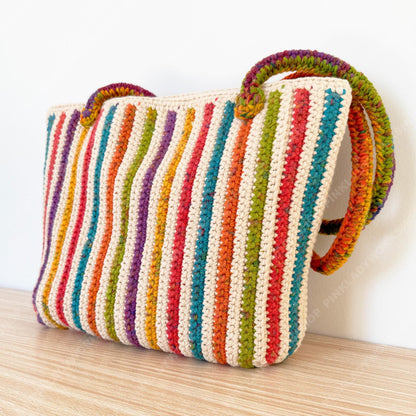 Crochet Rainbow Striped Tote Bag | Handmade Boho Shoulder Bag