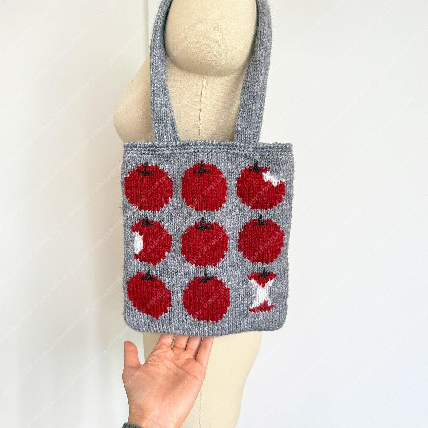 Alpaca Wool Apple Mini Tote Bag | Handmade Knit Tote | Soft Warm Small Shoulder Bag | Cute Everyday Purse 9.1 × 9.4 inches