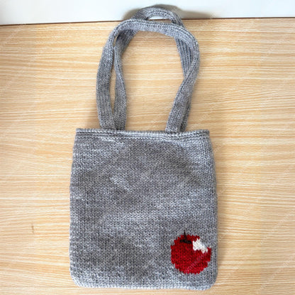Alpaca Wool Apple Mini Tote Bag | Handmade Knit Tote | Soft Warm Small Shoulder Bag | Cute Everyday Purse 9.1 × 9.4 inches