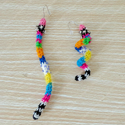 Colorful Crochet Snake Earrings | Bendable Poseable Dangle Earring | Handmade Statement Jewelry | Fun Art Earring