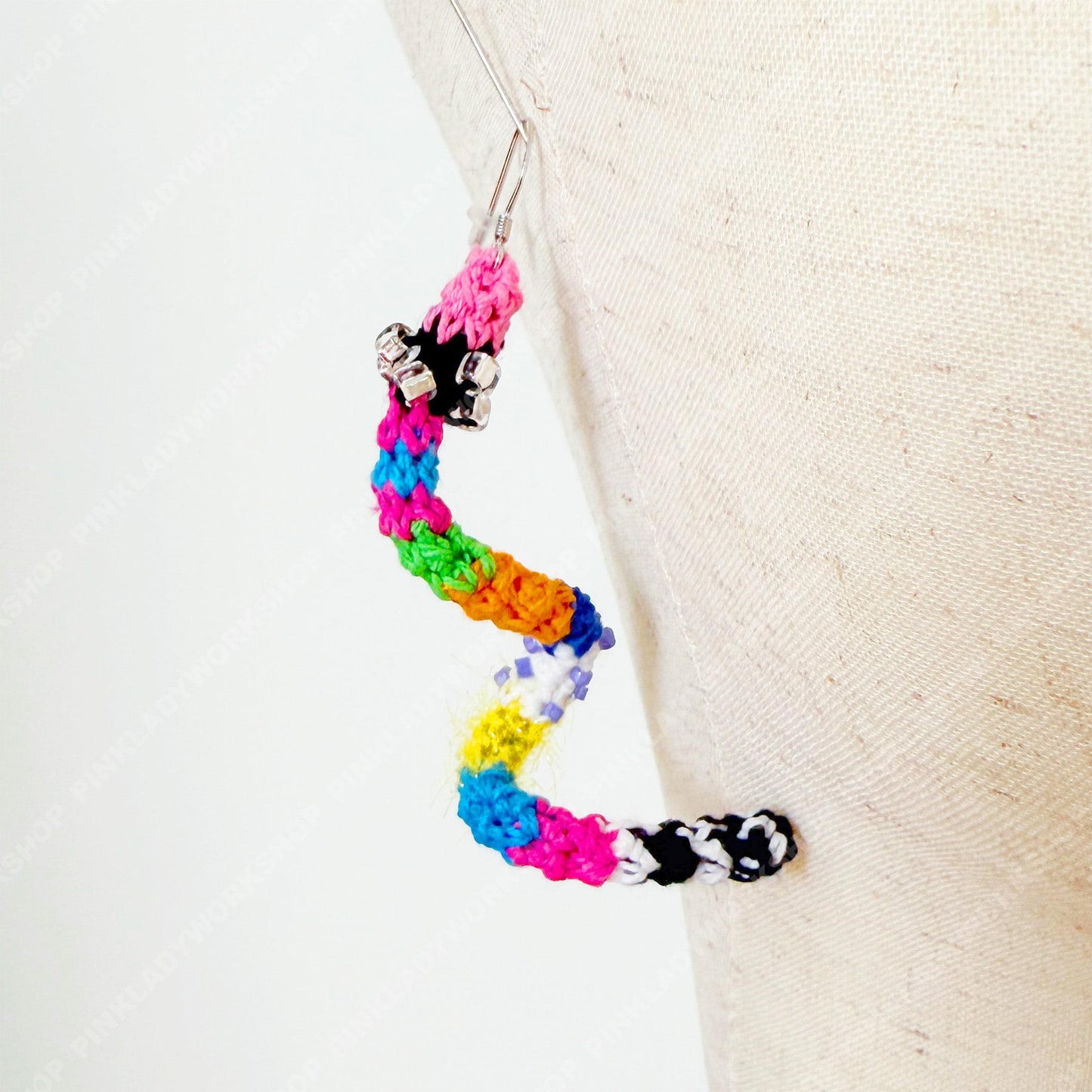 Colorful Crochet Snake Earrings | Bendable Poseable Dangle Earring | Handmade Statement Jewelry | Fun Art Earring